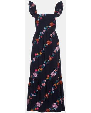 Accessorize Floral Print Frill Maxi Dress - Blue