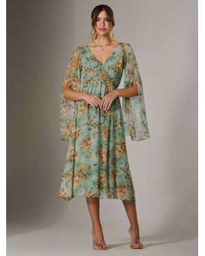 Jolie Moi Chiffon Split Sleeve Midaxi Dress - Green