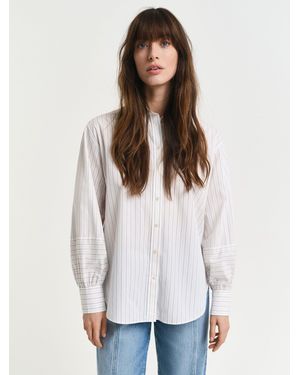 GANT Relaxed Fit 100% Cotton Striped Volume Sleeve Shirt - White