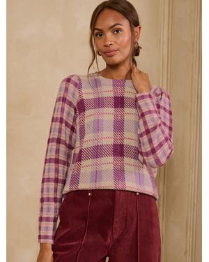 Love & Roses Checked Crew Neck Sparkle Detail Knitted Sweater - Red
