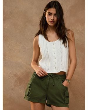 Next Cotton Linen Utility Shorts - Green