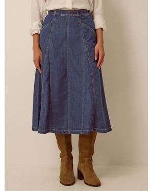 Monsoon Harper Godet Denim Midi Skirt - Blue