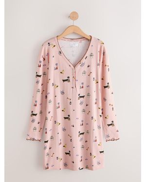 Next Spa Print Pointelle Long Sleeve Nightie - Pink