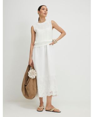 River Island Embroidered Hem Knitted Hybrid Midi Dress - White