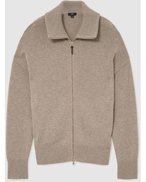 Reiss Taupe Melange Pendant 100% Cashmere Zip-Through Cardigan - Natural