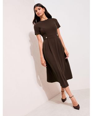Friends Like These Tab Detail Short Sleeve Midi Tailored Dress - Natural