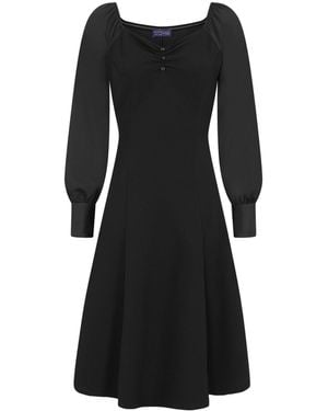 Hot Squash Blouson Sleeved Scuba Fit N Flare Dress - Schwarz
