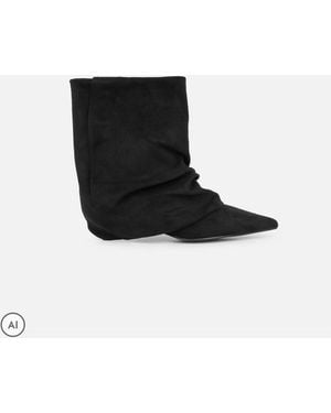 SIMMI Hazel Foldover Ruched Kitten Heel Ankle Boots - Black