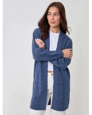 Threadbare Mid Cable Knit Cardigan - Blue