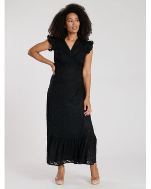 South Beach Jacquard Wrap Midi Dress - Black