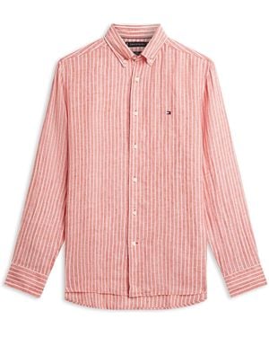 Tommy Hilfiger Regular Fit Bengal Stripe Pure Linen Shirt - Pink