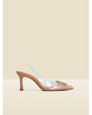 Sosandar Rhinestone Detail Vinyl Slingback Court Shoes - Natural