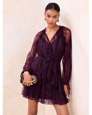 Lipsy V-Neck Ruffle Mini Shift Dress - Purple