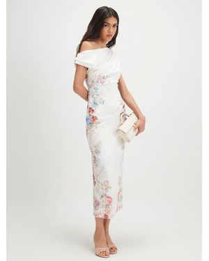 River Island Floral Print Drape Midi Dress - White