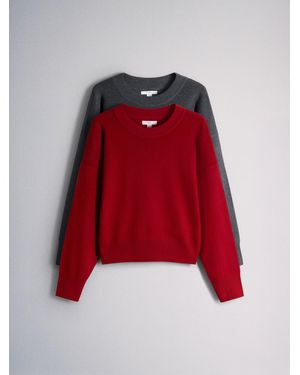 The Set 2 Pack Crew Neck Long Sleeve Sweaters Emboldend/ Dark Chocolate Marl/Gre - Red