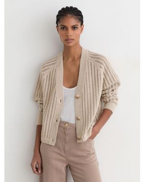 Reiss Cotton-Blend Open-Knit Cardigan - Natural