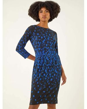 Roman Floral Plisseekleid Mit Taschen Vorne Und Stretch - Blau