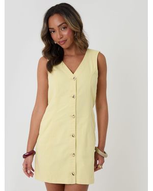 Threadbare Waistcoat Denim Mini 100% Cotton Summer Dress - Natural