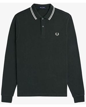 Fred Perry Long Sleeve Twin Tipped Fp Polo Shirt - Black
