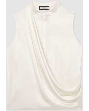 Reiss Ivory Gia Silk Draped Sleeveless Top - Natural