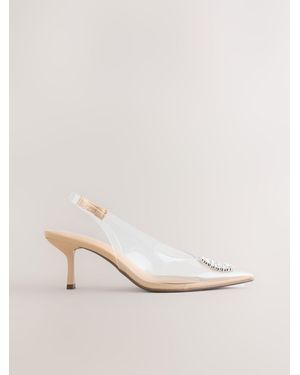 Next Forever Comfort Vinyl Jewel Slingback Heels - Natural