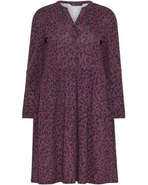 M Com Petite Animal Print Long Sleeve Dress - Lila