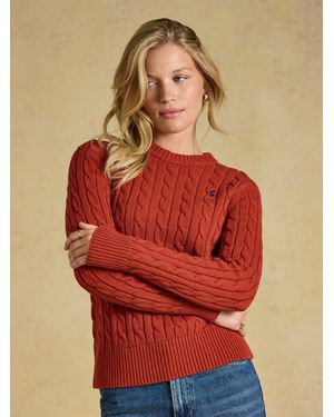 Joules Burnt Classic Crew Neck Cotton Cable Knit Jumper - Red