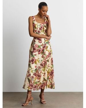Joanna Hope Floral Print Cinched Seam Detail Prom Dress - White
