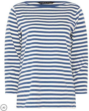 M Com Stripe Slash Neck Cotton Top - Blue