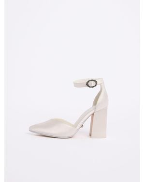 Lipsy Standard Fit Occasion Ivory Satin Bridal Mid Block Heel Wedding Courts - Brown