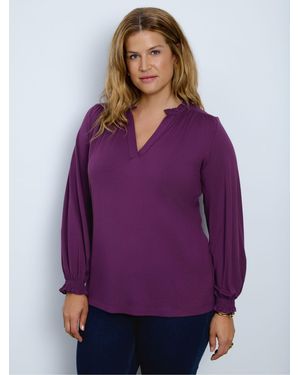 Live Unlimited Nechru Collar Long Sleeve Blouse - Purple
