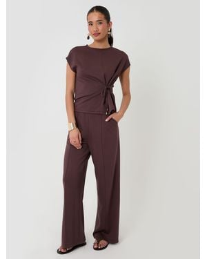 Threadbare Petite Relaxed Fit Tie Top & Wide Leg Pants Set - Multicolor