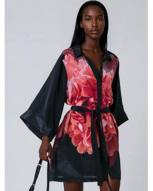 Religion Tunic Shirt Dress With Kimono Sleeves - Red