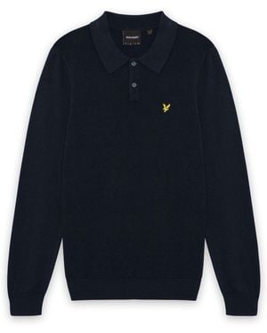 Lyle & Scott Waffle Front Knitted Polo Shirt - Blau