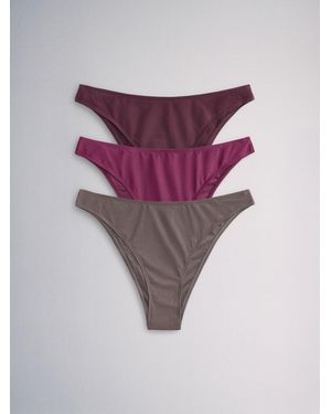 The Set High Leg 3 Pack Bikini Bottoms Plum - Purple