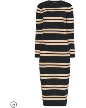 Long Tall Sally Stripe Ribbed Knitted Midi Dress - Schwarz