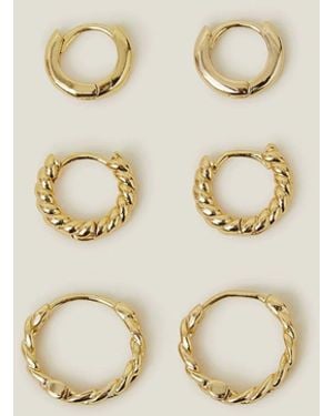 Accessorize 14Ct Twist Clicker Hoop Earrings 3 Pack - Natural
