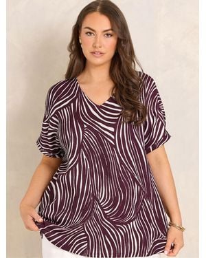 Evans Crinkle Jersey V-Neck Top - Purple
