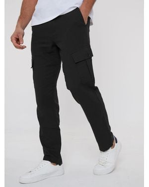 Threadbare Linen Blend Cargo Trousers - Black