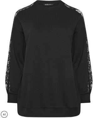 Yours Curve Lace Insert Sweatshirt - Black