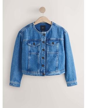 Next Collarless Denim Jacket - Blue