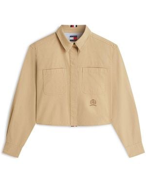 Tommy Hilfiger Relaxed Fit Crest Embroidery Cropped Shirt - Natural