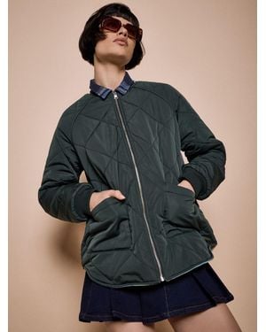 Apricot Reversible Check Fleece Quilted Jacket - Black