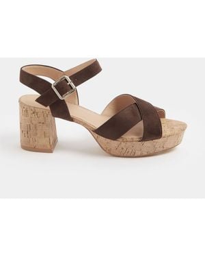 Yours Curve Extra Wide Fit Platform Sandals - Brown