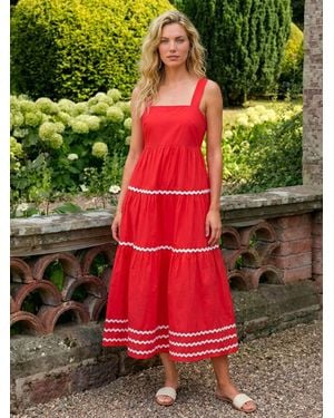 Roman Ric Rac Tiered Midi Dress - Green
