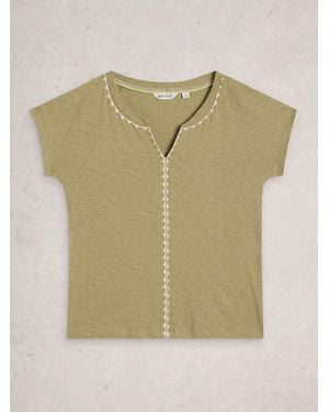 White Stuff Nelly Notch Neck Cotton T-Shirt - Green