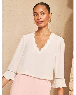 Love & Roses Love & Roses Ivory Scallop V-Neck Flute Sleeve Blouse - Natural