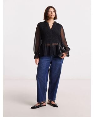 Simply Be Shirred Georgette V-Neck Blouse - Blue