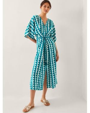 Monsoon Indah Print Midi Kaftan Dress - Blue