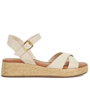 Dune Wide Fit Leather Littleton Cross Strap Rope Flatform Sandals - Natural